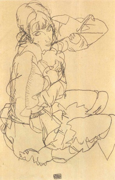 Siddende pige af Egon Schiele